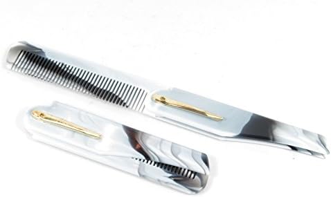 Folding Mustache / Beard / Hair Comb Black & White w/Pocket Clip