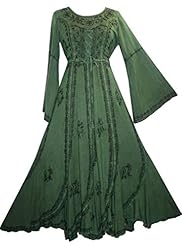 Rayon/Viscose Bell Sleeves Floral Print Embroidered Peasant Dress 