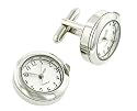 Silver plated round working quartz watch cufflinks