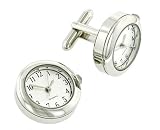 Silver plated round working quartz watch cufflinks