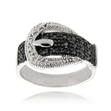 Silver Overlay Diamond Accent Black and White Buckle Ring