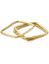 Adina Reyter Square Yellow Gold Plated Set-3 Stackable Ring, Size 5