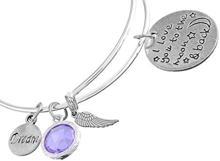 Sharefashion Round Carved I Love You to the Moon and Back Purple Crystal Birthstone Pendant Bracelet (SF-UP00239)