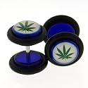 Fake Acrylic Plugs - Blue with Marijuana Leaf 16g Wire; 8mm - Sold as a Pair