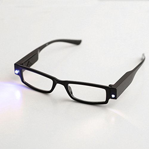 Happy Hours® Ultra Bright Full Black Frame Easy Touch Switch Dual LED Lighted Up Map Book Readers Reading Eye Glasses Eyeglass Spectacle Diopter Magnifier Light Up Presbyopic Glasses Hand Free + Batteries (Strength:+2.50 )