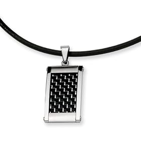 Men's Stainless Steel and Black Carbon Fiber Necklace