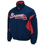 MLB Men's Atlanta Braves Long Sleeve Lightweight Full Zip Thermabase Premier Jacket (Pro Navy/Pro Scarlet, Medium)