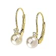 14K Yellow Gold Akoya Cultured Pearl and Diamond Earrings - 6.00mm