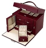 Large sized scarlet leather jewelry box by Wolf Designs