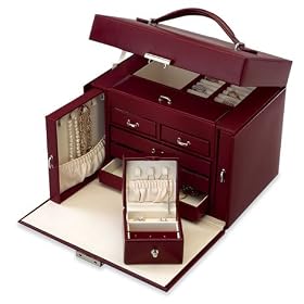 Large sized scarlet leather jewelry box by Wolf Designs