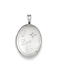 Sterling Silver & Diamond I Love You 19mm Oval Locket