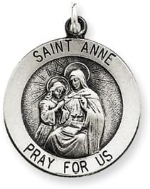 Sterling Silver Antiqued Saint Anne Medal with 18" steel chain
