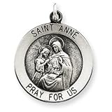 Sterling Silver Antiqued Saint Anne Medal