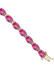 10K Yellow Gold Natural Pink Topaz Oval Tennis Bracelet 5x7 mm stones, 7 inches