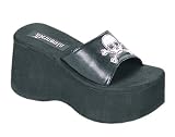 FUNN 3 1/2 Inch Trendy Gothic Sandals Slip On Shoe Platform Sandal Black White Skulls Demonia