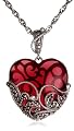Sterling Silver Marcasite and Garnet Colored Glass Heart Pendant, 18