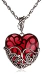 Sterling Silver Marcasite & Garnet Glass Heart Pendant, 18