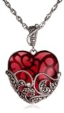 Sterling Silver Marcasite and Garnet Colored Glass Heart Pendant, 18