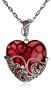 Sterling Silver Marcasite and Garnet Colored Glass Heart Pendant, 18"