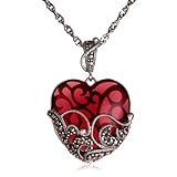 Sterling Silver Marcasite and Garnet Colored Glass Heart Pendant, 18"