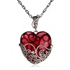 Sterling Silver Marcasite and Garnet Colored Glass Heart Pendant, 18"