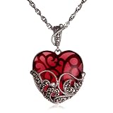 Sterling Silver Marcasite and Garnet Colored Glass Heart Pendant, 18" ~ Amazon.com Collection