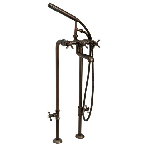 37-1/2 Freestanding Tub Faucet & Supplies w/ Shutoff Valves - Cross Handles - Oil Rubbed Bronze