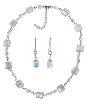 Necklace & Earring Set - N511 - Murano Style Glass Squares and Matching Earrings ~ Silvery White Iridescent