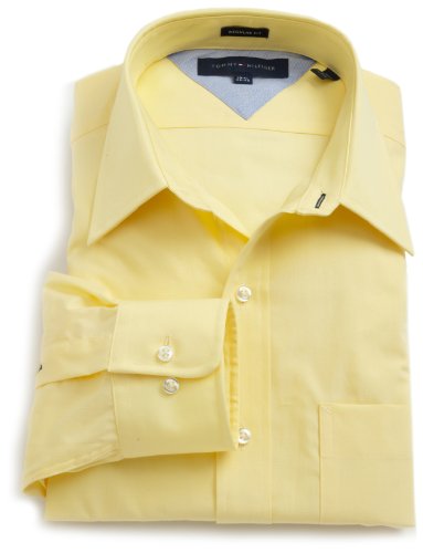 Tommy Hilfiger Men's Poplin Solid Shirt, Yellow, 15.5 32-33