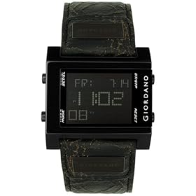 Giordano Men's Digital Chronograph Black Leather Watch #1143-08