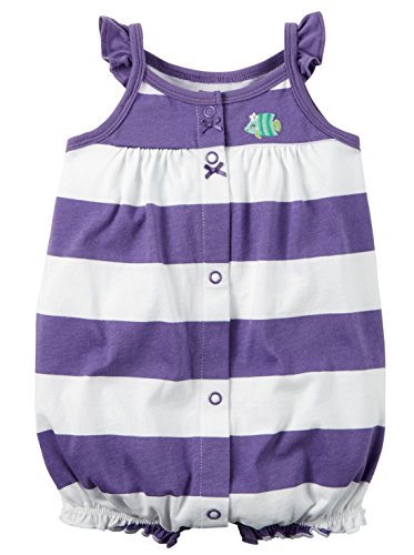 Carter's Baby Girls 1-piece Appliqué Snap-Up Cotton Romper (6 Months, Purple Stripe)