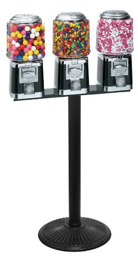 Red & Chrome Classic Triple Head Candy Gumball Machine with Stand