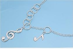 Sterling Silver Necklace - Musical Notes with Clear CZ - 34mm Pendant Height