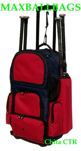 Navy Blue & Red Chita CTR Softball Baseball Bat Equipment Roller Backpack