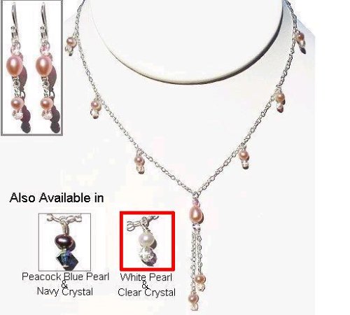 Click here to buy Peacock Pearls Sterling Silver Necklace and Earring Set - White and Clear.
