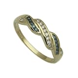 9ct Yellow Gold Ladies IS Shape Dress Ring Set with 0.25ct of White and Blue Di Size - P