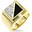 Men's Ring - Crystal and Black Enamel Flat Face, Two-Toned, Shiny Rhodium and Gold Plating (Sizes 9-14)