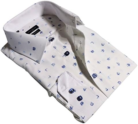Rosso Milano's Mens Casual White Slim Fit Contrast Lining Button Down Dress Shirts