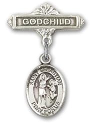 Sterling Silver Baby Badge with St. Sebastian Charm and Godchild Badge Pin