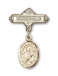 14K Gold Baby Badge with St. Martin de Porres Charm and Godchild Badge Pin