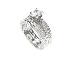 SilverBin Sterling Silver Bridal Set Eternity Style Brilliant Cut CZ Ring with Small CZ Accents