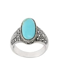 Sterling Silver Marcasite Oval Synthetic Turquoise Ring