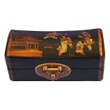 Handmade Tibetan Black Leather Jewelry Box With Children Playing