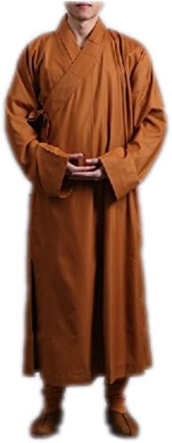 Daycent Linen Buddhist Long Gown Shaolin Monk Robe Buddhism Uniform (#44, Light Brown)