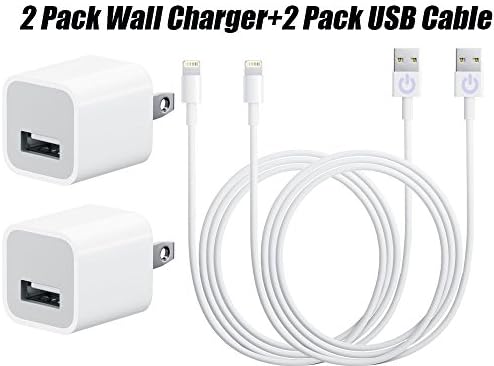 iPowerdirect® 2 Pack Wall Chargers + 2 Pack Lightening 8 Pin USB Data Sync Transfer Cables Charger For Apple iPhone SE 5 5s 5c iPhone 6 6 Plus 6s 6s Plus, iPad Mini 1 2 3, iPod Touch 5, Nano 7th