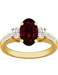 14K Yellow Gold Oval Cut Ruby Ring With Sidestones
