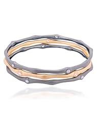 TWO TONE 3 BANGLE SET WITH WHITE CZ