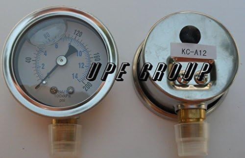 NEW STAINLESS STEEL LIQUID FILLED PRESSURE GAUGE WOG WATER OIL GAS 0 to 200 PSI LOWER MOUNT 0-200 PSI 1/8" NPT 1.5" FACE DIAL FOR COMPRESSOR HYDRAULIC AIR TANK