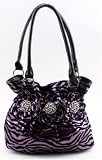 Purple on Black Zebra Print Tote bag with Rhinestone Centered Rosettes
