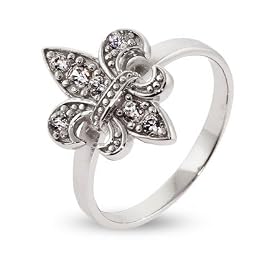 Sterling Silver CZ Fleur De Lis Ring Size 5 (Sizes 5 6 7 8 9 Available): Eve's Addiction: Jewelry